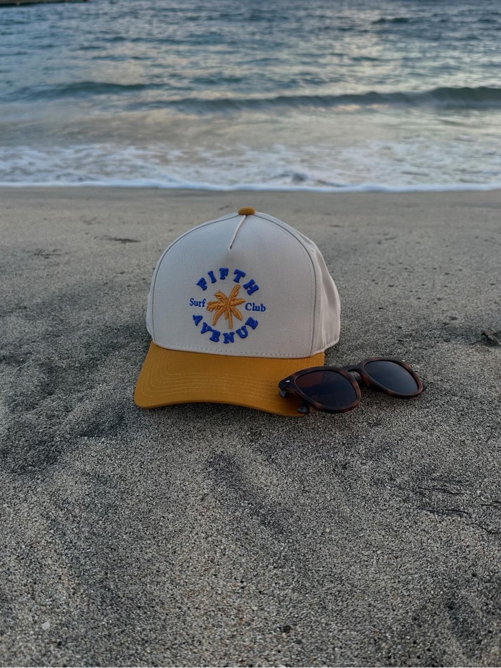 Fifth Ave. Surf Club | Two-Tone Embroidered Surf Club Cap - Cream and Mustard - Picture 1 of 5